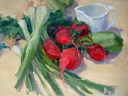 Composition With Leeks Painting by Margaret Dean